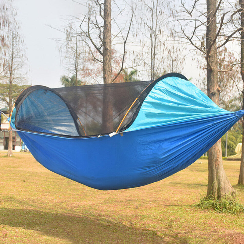 #A Camping Hammock with Mosquito Net 2 Person Aluminum Pole Tree House Swing Bed