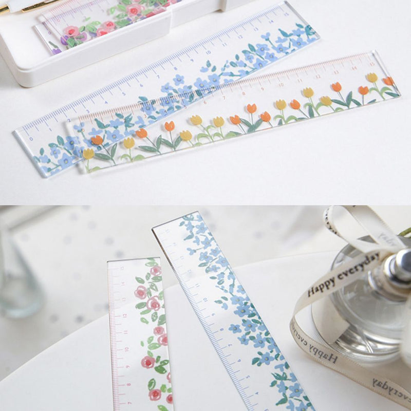 Delicate Floral DIY Ruler Creative Stationery Drawing Tools Multi-function