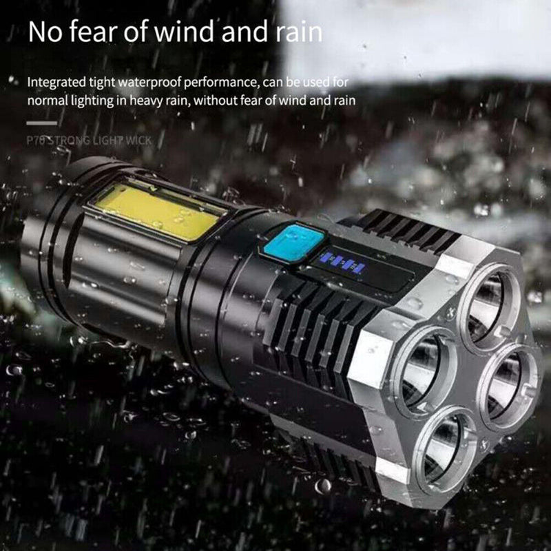 LED Outdoor USB Rechargeable Flashlight Strong Camping Hiking Fishing COB Torch
