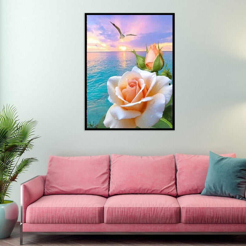 5D Drawing Picture Kit DIY Room Full Round Drill Flowers on Sea Diamond Painting