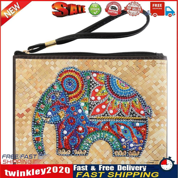 DIY Elephant Special Shaped Diamond Painting Wristlet Clutch Zipper Wallet Newly