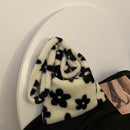 Fashion Women Flower Print Plush Shoulder Bag Winter Large Handbags (Black)