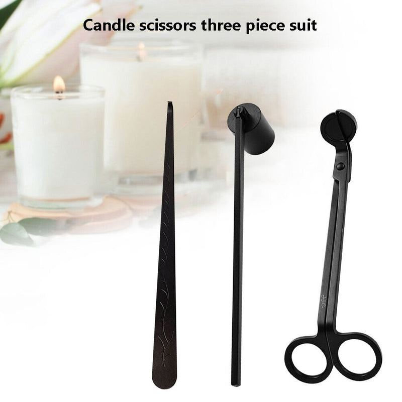 3pcs/set Candle Wick Snuffer Tool Hook Cutter Candle Trim Scissor (Black) Newly