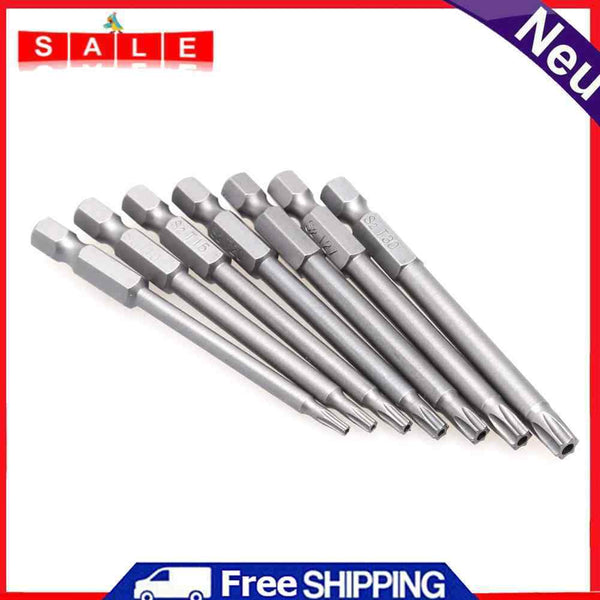 7pcs/Set 75mm T8-T30 Long Magnetic Torx Screwdriver Bits 1/4"" Hex S