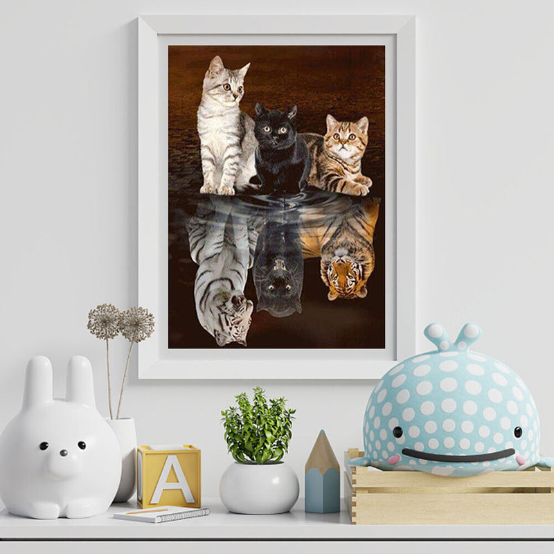 5D DIY Diamond Painting Full Square Drill Cat Reflection Tiger Picture Wall Arts