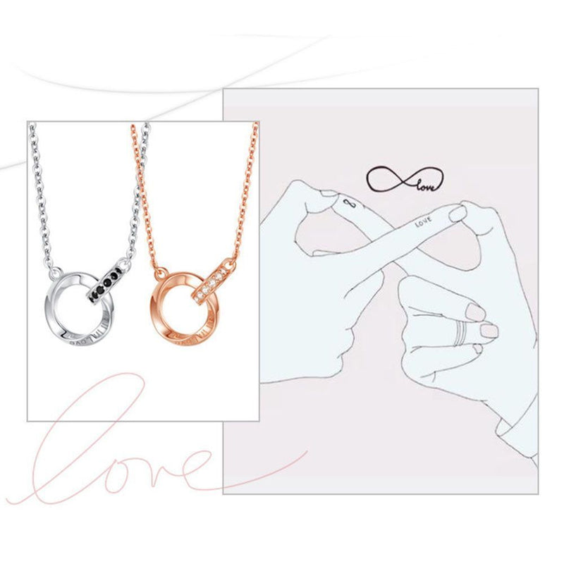 Double Buckle Copper I Love You Round Pendant Couple Necklace Clavicle