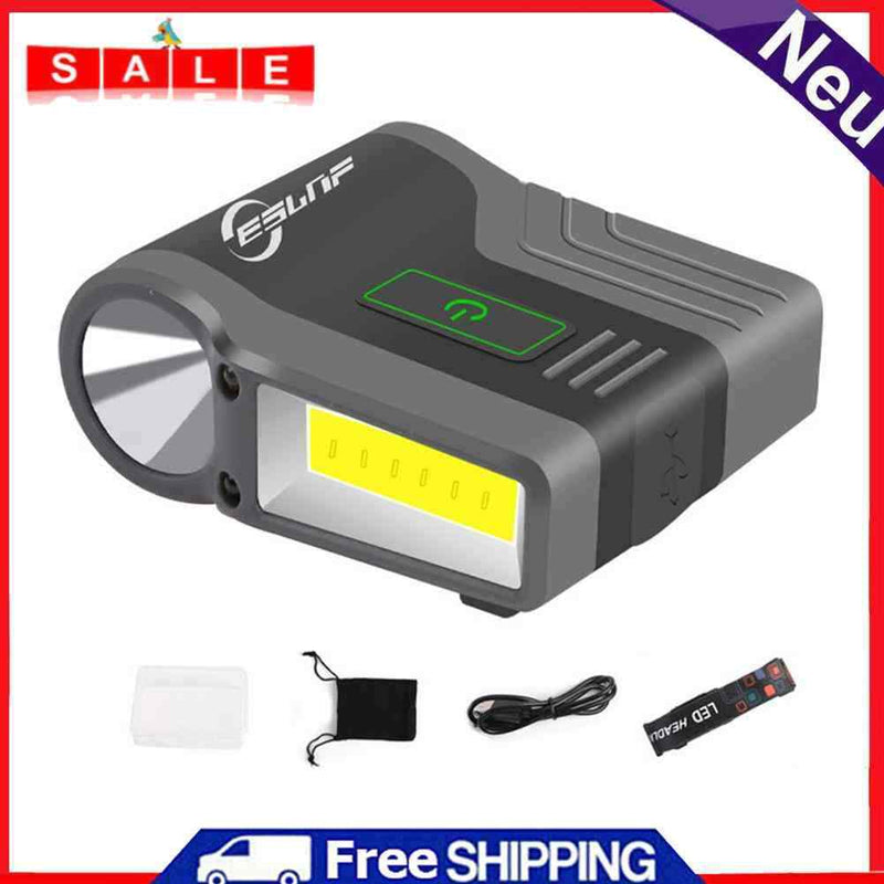 Waterproof COB LED Induction Headlights Clip-on-Cap Sports Lights (Black)