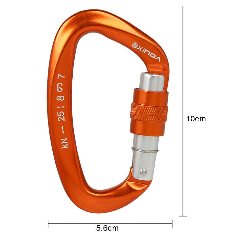 25KN D Shape Safety Lock Carabiner Outdoor Rock Climbing Buckle (Orange) Newly