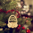 10pcs Wooden Easter Egg Pieces with Hemp String DIY Cutout Craft Ornaments
