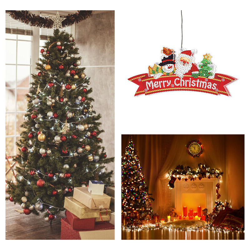 Ornamental Diamond Painting LED Lamp Hanging Xmas Tree Santa DIY Hand Craft B