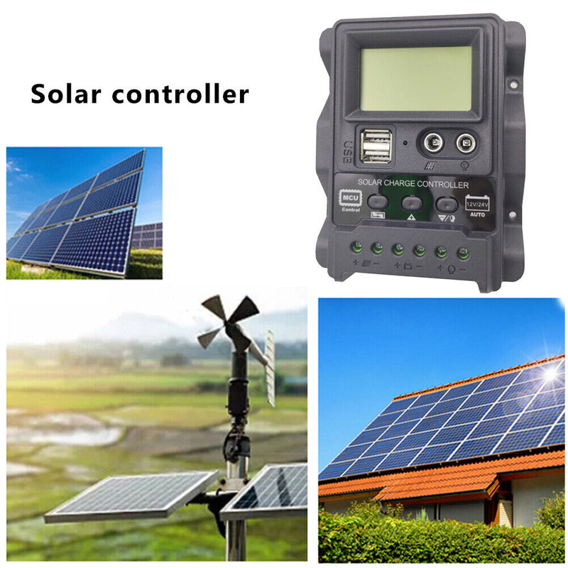 12V/24V Current Display Dual DC Solar Power Panel Charger Regulator Controller