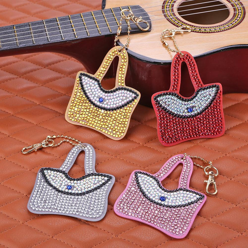 4pcs DIY Full Drill Special Shaped Diamond Painting Handbag Shape Key Rings
