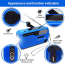 Solar Hand Crank Radio AM/FM Radio with LED Flashlight for Outdoor (Blue)