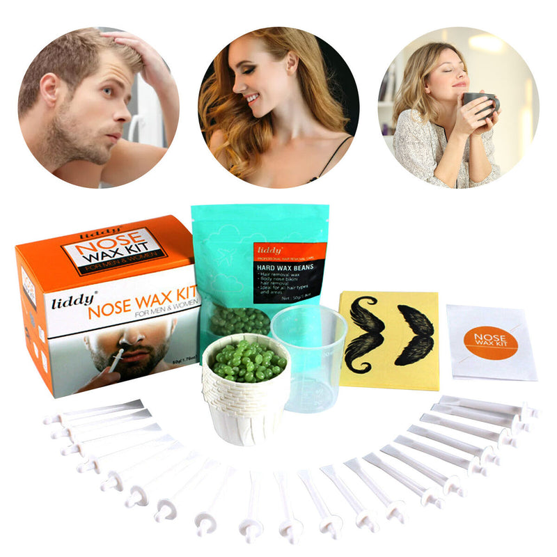 Nose Wax Kit - 50g Wax 20 Applicators 8 Mustache Guards 10 Paper Cup etc