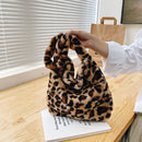 Women Plush Leopard Handbag Large Capacity Shoulder Bag (Khaki Leopard)