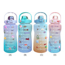 2000ml Large-Capacity Water Bottle Time Marker Frosted Drink Cup (Purple)