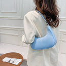 Women Solid Color Nylon Tote Bag Crescent Zipper Top-handle Bag (Blue)