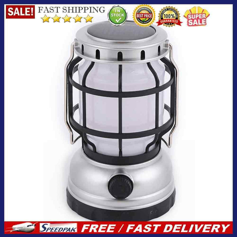 LED Solar Barn Lantern Lamp Portable Outdoor Camping Tent Light USB Rechargea