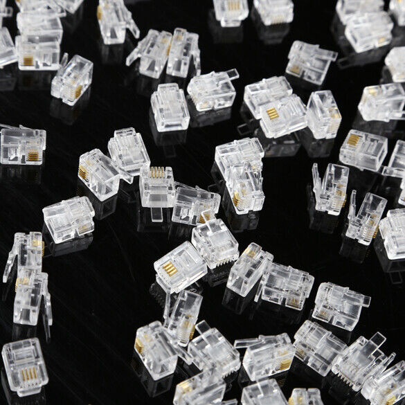 100X 4 Pin RJ11 RJ-11 6P4C Modular Telephone Phone Crystal Plug Connector