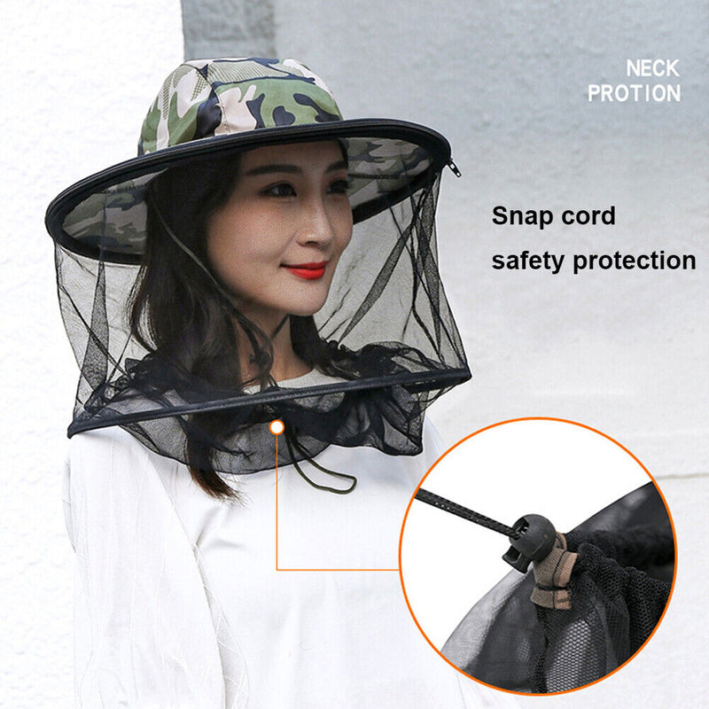 Outdoor Fishing Camp Cap Anti Mosquito Bee Sunshade Net Protector Hat (A) Newly