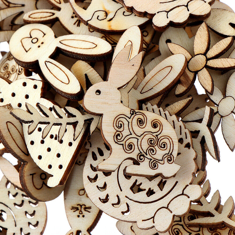 Wooden Eggs DIY Craft Easter Rabbit Wood Chips Easter Decorations Wood Slice