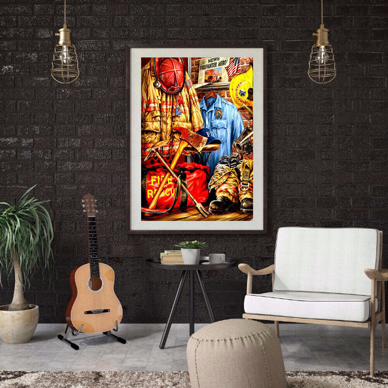 Round Drill Diamond Painting Fireman Uniform Diamond Embroidery Rhinestone Craft