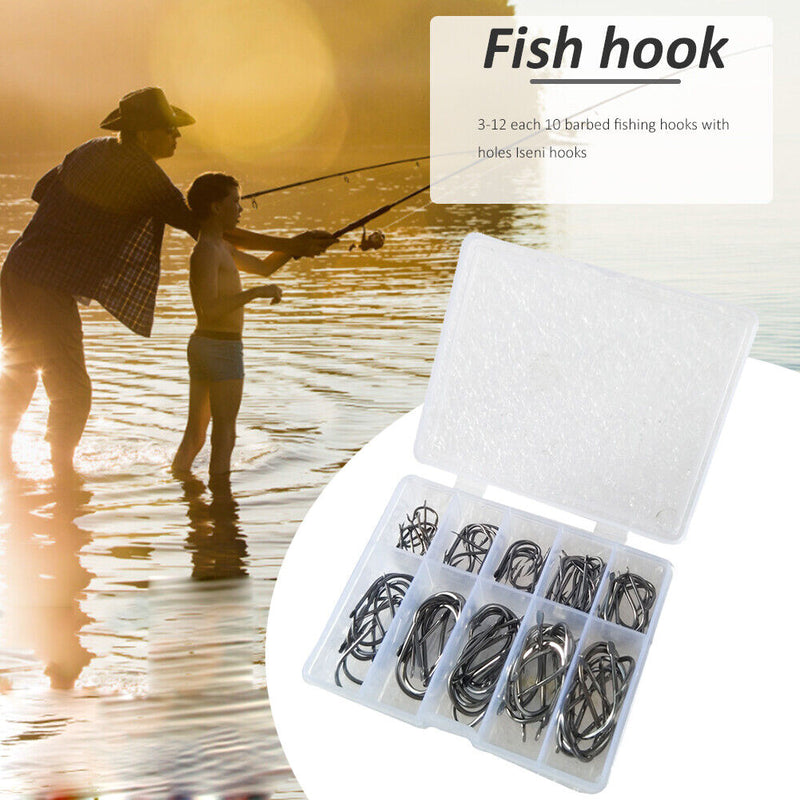 101pcs Fishing Hook Set Carbon Steel Single Jig Barbed Carp Hooks (Black) Newly