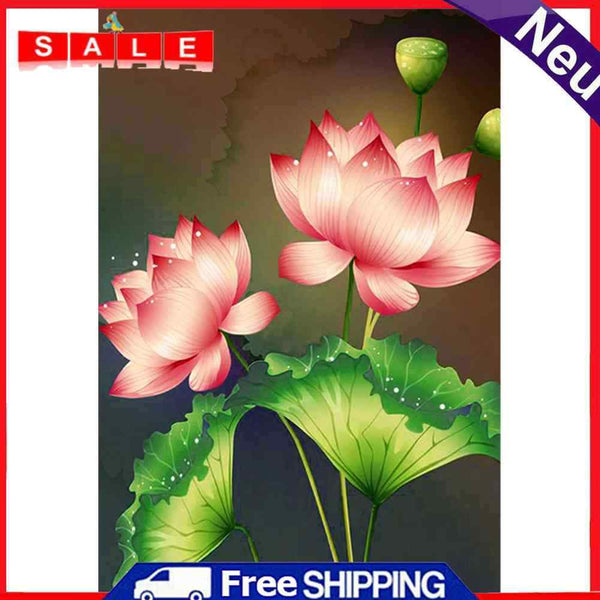 Art Rhinestone Drawing DIY Round Full Diamond 5D Drill Pink Lotus Painting Kit