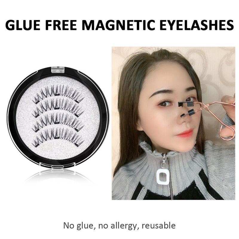4pcs Reusable False Eyelashes 6D Extended Thick Magnetic Eyelashes Makeup Tool