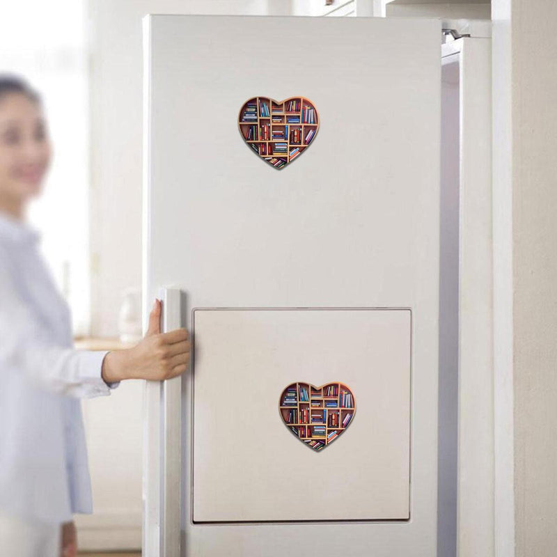 Book Lovers Heart-shaped Bookshelf Ornament Christmas Fridge Magnets Decor Gift#