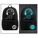 Fashion Men Luminous USB Charge Backpack Preppy School Pen Bag Gift (Black)