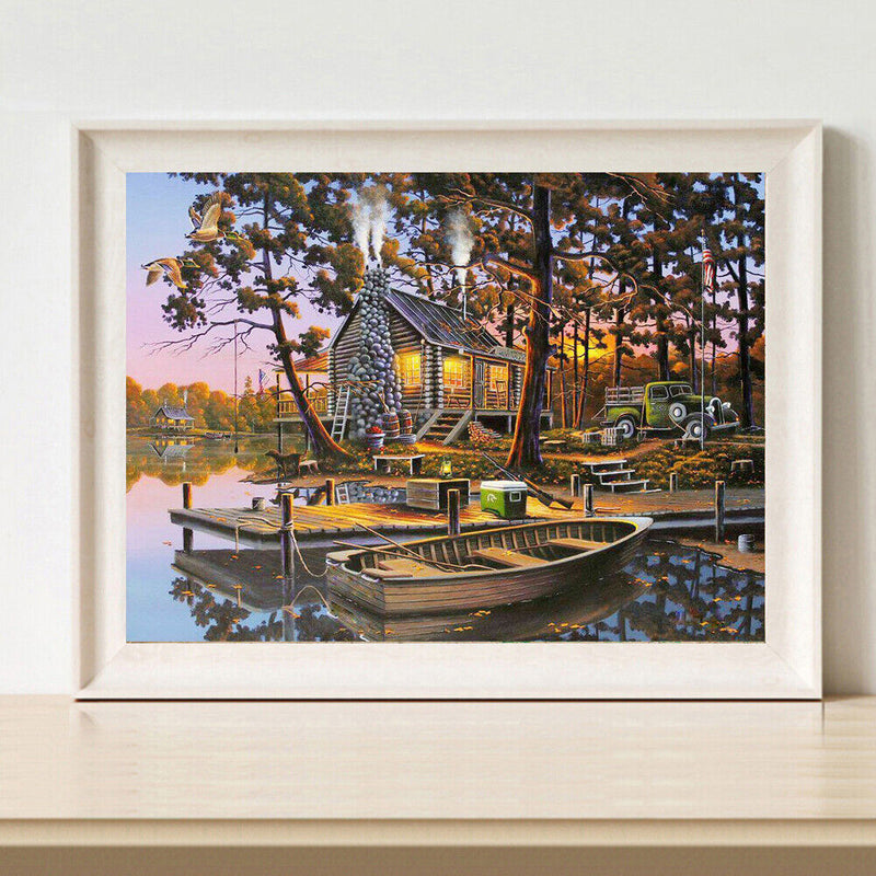 Home Hand Painted on Canvas DIY Lake House Oil Paint By Numbers Drawing Kit