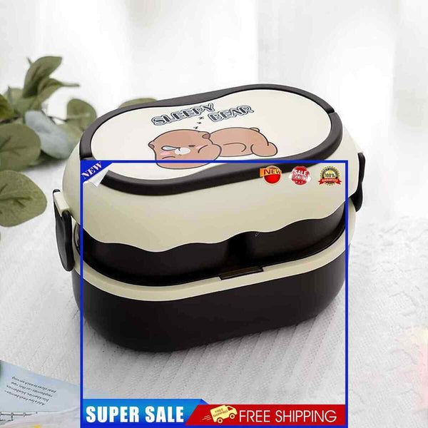 #A Double Layer Bento Lunch Box Microwave Dinnerware Cartoon Leakproof with Cu