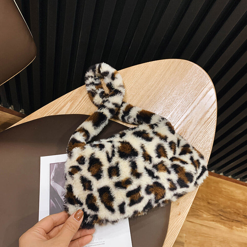 Animal Pattern Underarm Bag Women Mini Plush Shoulder Handbags Purse (8)