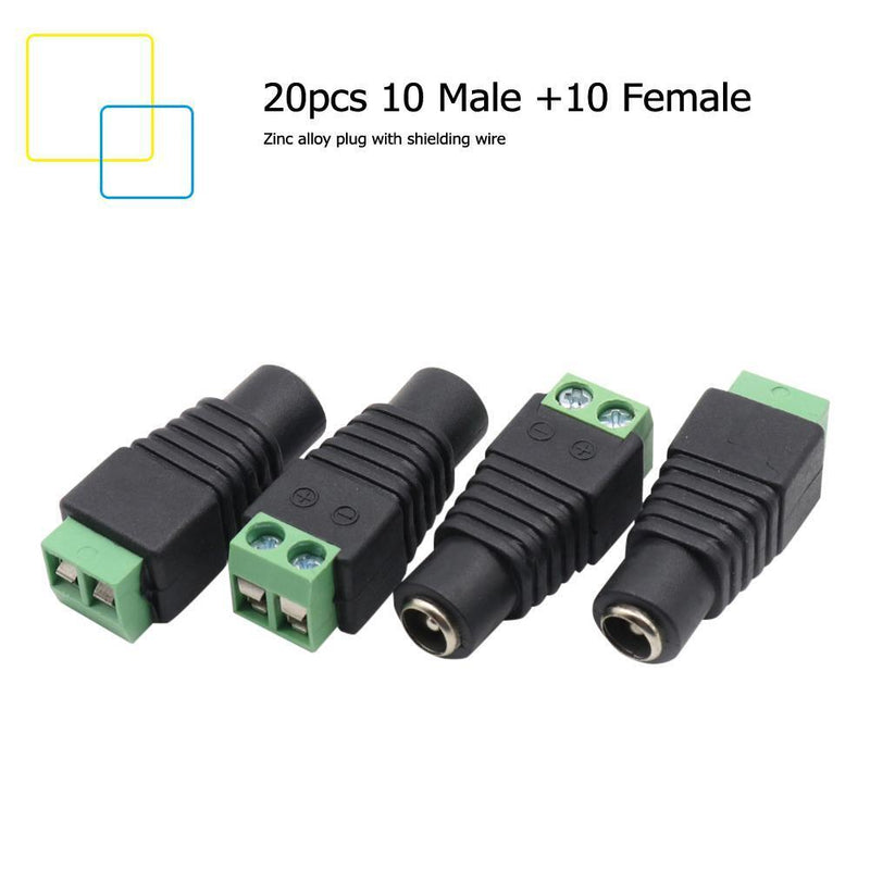 20pcs 10 Male+10 Female DC Power Connector Adapter 2.1x5.5mm Plug for CCTV Newly