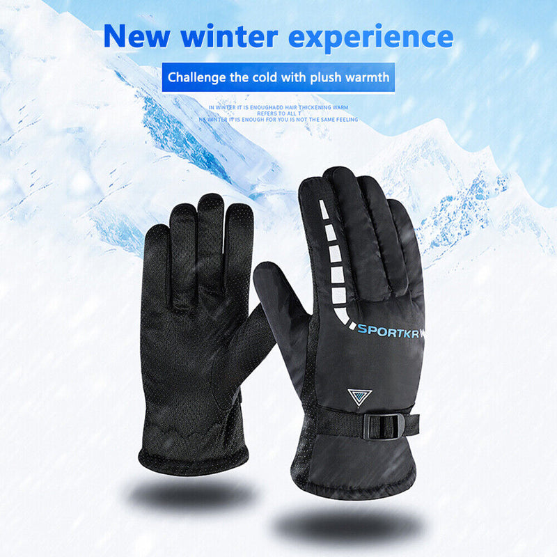 2pcs Kid Winter Thickened Warm Ski Gloves Waterproof Mittens (Black 7-12Y)