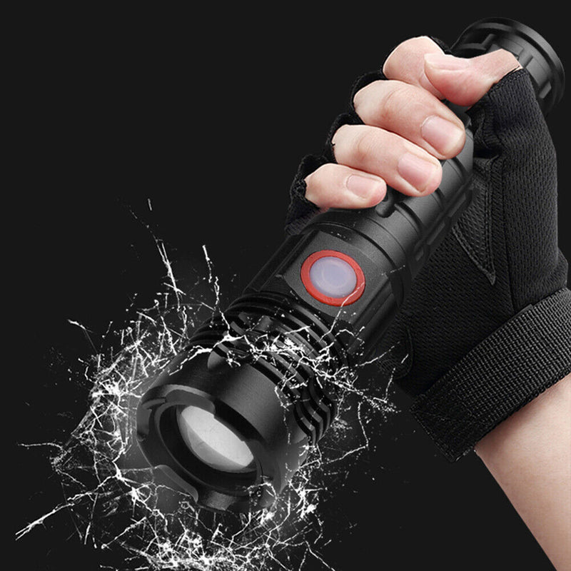 XHP50 Flashlight 5 Mode USB Waterproof Zoom LED Hand Torch with Pen Holder