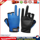 Fishing Gloves 3 Cut Fingers Waterproof Anti-Slip Sports Mittens (Blue) Newly