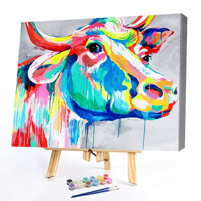 Animals Oil Painting Kit by Numbers Lion Bull Dolphin Tiger Coded Hand Drawing