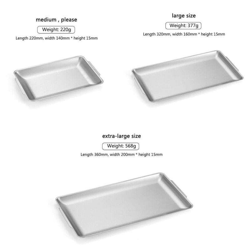 Stainless Steel Rectangular Plate Barbecue Dish Pan Tray Food Container (M)