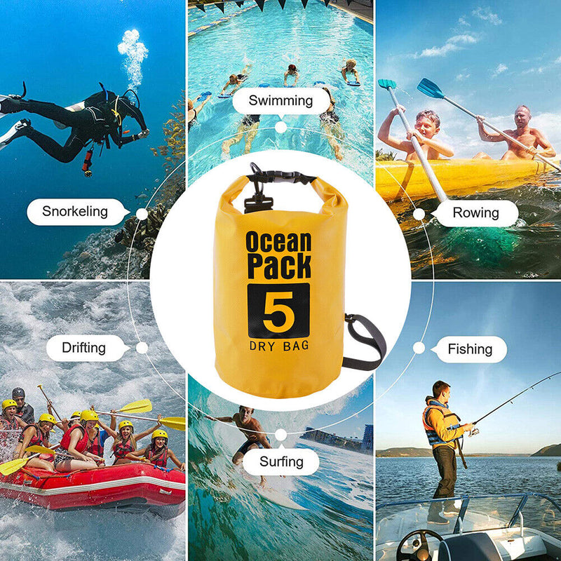 Waterproof Dry Bag Pack Sack Swimming Kayaking River Trekking (5L Yellow) Newly