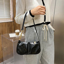 Women Pleated Handbags PU Solid Color Zipper Shoulder Underarm Bag Clutch Purse