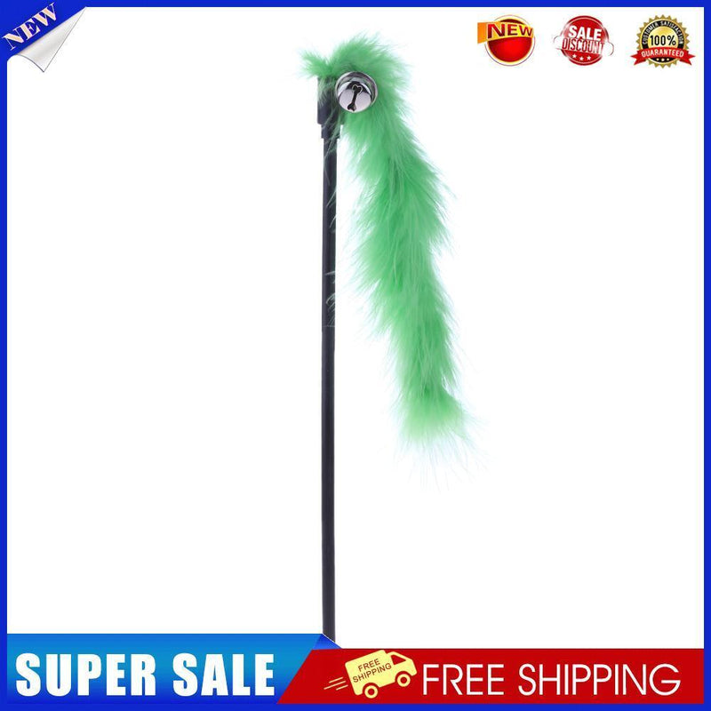 Pet Teaser Feathers Bell Stick Cats Catcher Interactive Wand Toys (Green)