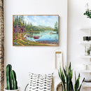 5D Round DIY Full Kit Wood House by Lake Drawing Diamond Drill Painting Art