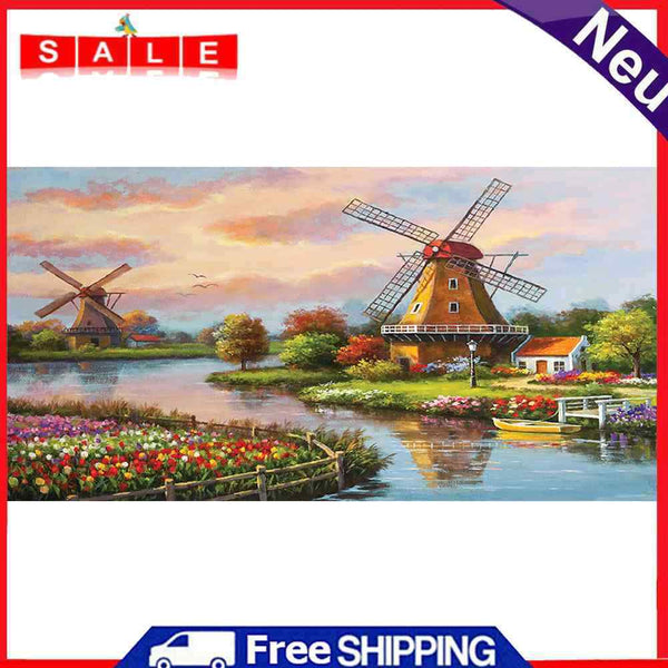 Windmill Oil Paint By Numbers Picture DIY Wall Art Drawing for Adults Children