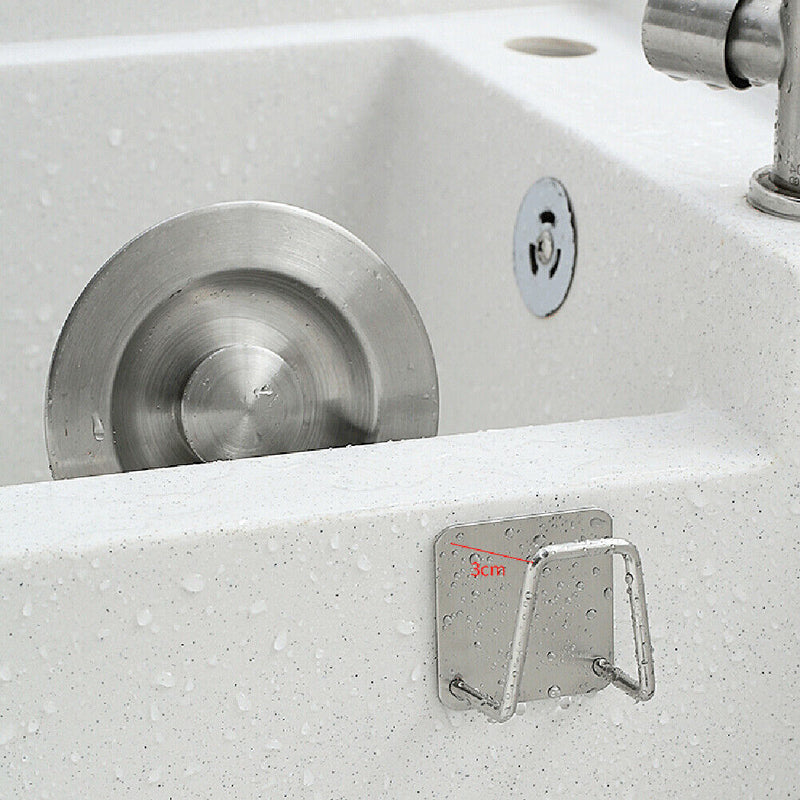 Stainless Steel Sponge Drain Rack Self-adhesive Dishcloth Organizer Hook Newly