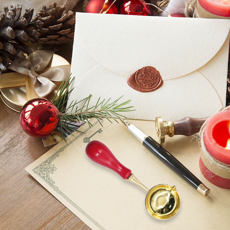 Sealing Wax Spoon Solid Wood Retro Wax Spoons Decorative Stamp Craft (Red)