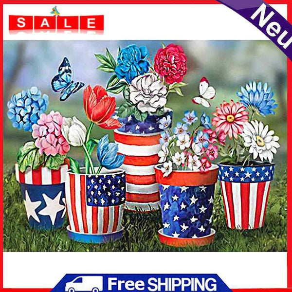 Diamond Painting 5D DIY Flag Flowerpot Full Round Drill Rhinestone Mosaic Crafts