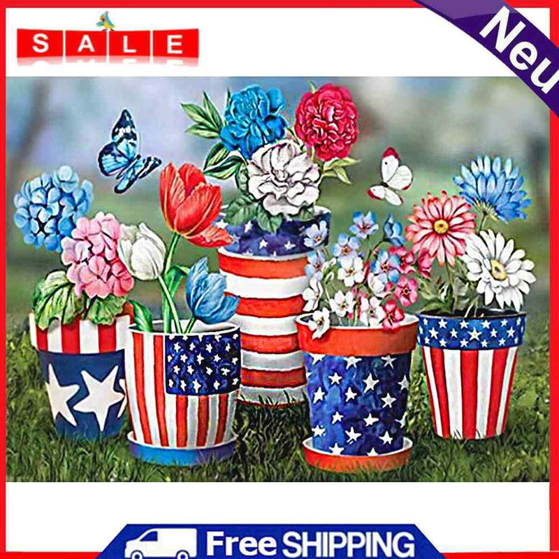 Diamond Painting 5D DIY Flag Flowerpot Full Round Drill Rhinestone Mosaic Crafts