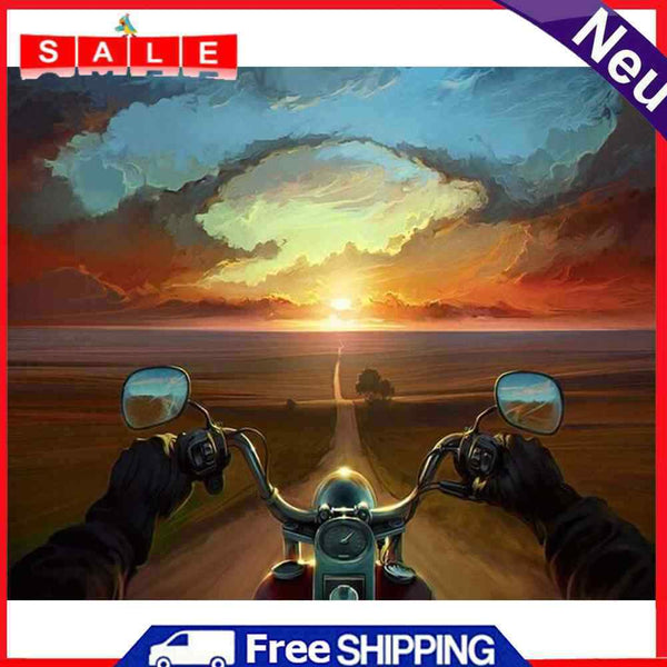 Frameless Oil Paint By Numbers DIY Dusk Motorcycles Picture Craft Kit for Room